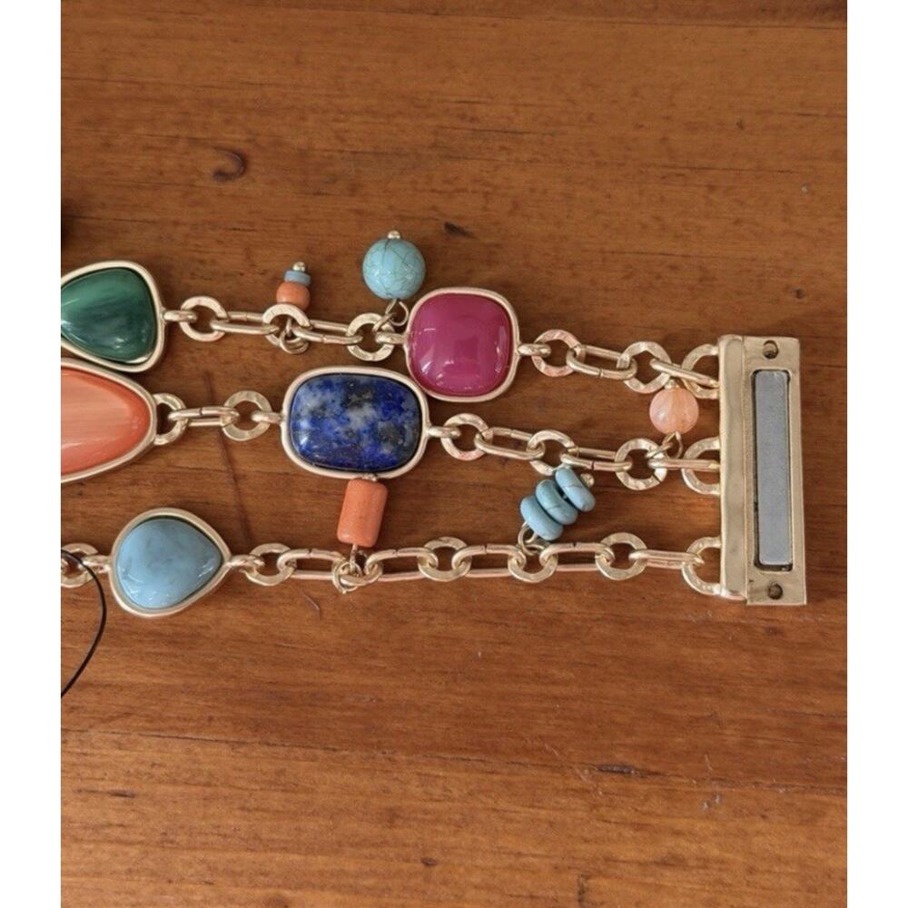 Chico’s NWT Gold Tone Multi Strand Bracelet Colorful Stones Magnetic Clasp - Picture 8 of 12